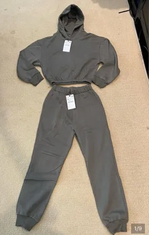 Zara Olive Green Cropped Hoodie & Joggers Set Size S thumbnail 1