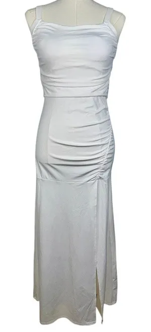 NWOT Halara White Ruched Lace Up Open Back Bodycon Pencil Maxi Dress Size M thumbnail 1