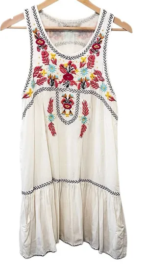 Lovers + Friends White I Heart Baby Doll Floral Embroidered Sleeveless‎ Dress thumbnail 1