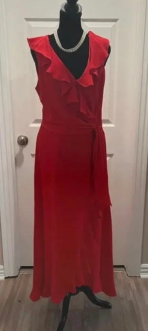 Fancy formal red evening wedding guest dress thumbnail 1