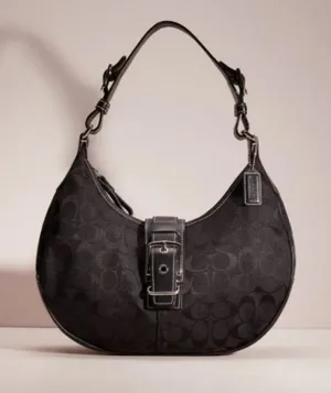 Coach Vintage Leather Buckle Signature Jacquard Hobo Classic Shoulder Bag Y2K thumbnail 1