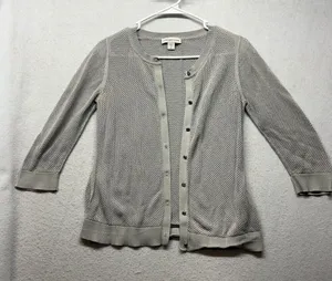 COLDWATER CREEK Silk Cotton Mesh Open Knit Lightweight Cardigan Small 8 Gray thumbnail 1