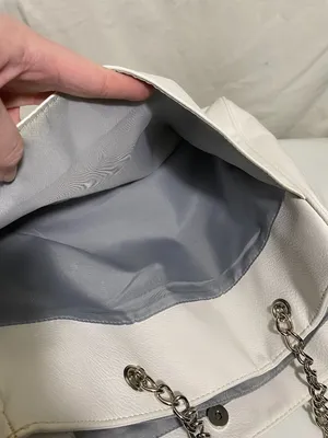 White Faux Leather Tote Bag Silver Floral Cutout Shoulder Purse Chain Handles thumbnail 7