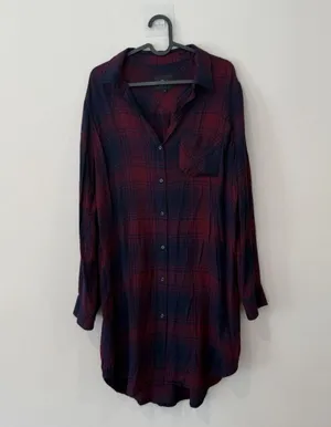 Rails Long Sleeve Plaid Button Front Shirt Dress in Red and Black SZ S 1991 thumbnail 3