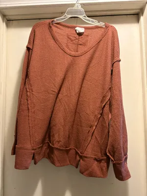 Andree by Unit rust waffle knit long sleeved top, 1X thumbnail 1
