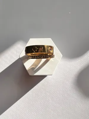 Gold two pieces ring, stackable bands with diamonds Size 8 thumbnail 4