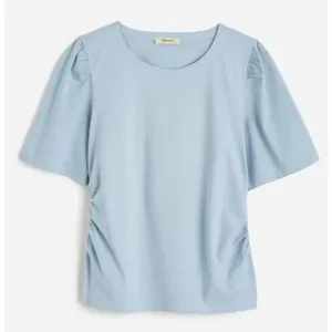 Madewell Top Womens‎ XS Blue Crewneck Puff Sleeve Ruched Cotton T Shirt NU869 thumbnail 2