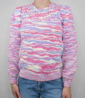 Vintage 80s Pink and Purple Knit Sweater thumbnail 1