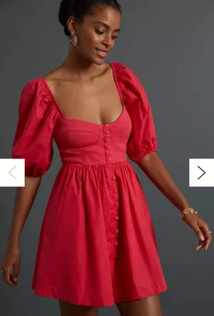 Maeve Anthropologie Red Smocked Puff Sleeve Mini Dress XL Petite NWT thumbnail 1