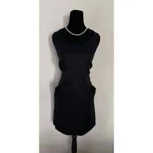 Ann Taylor Loft Size 4 Black Shift Dress Pocket Ruffle Trim Career Cocktail EUC thumbnail 2
