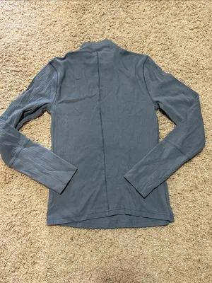 Ribbed Mock Neck Long Sleeve Top - Slate Blue Gray thumbnail 4