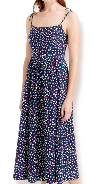 J.Crew Colorful Dot‎ Print Cotton Midi Sundress Size 2 Navy Blue Tie Strap Dress thumbnail 1
