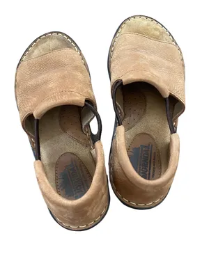 Amazing vintage 90s beige leather slip on peep toe sandals 🔥 thumbnail 2