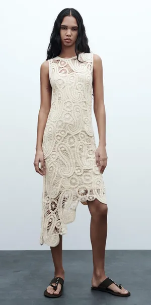 ZARA NWT White CROCHET ASYMMETRIC DRESS. Size small thumbnail 1
