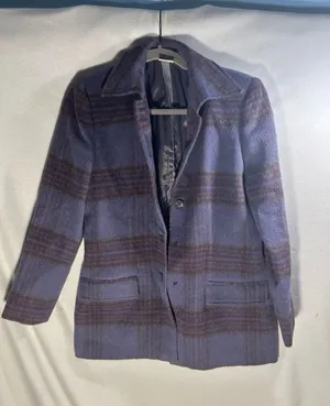 Harve Benard Wool Alpaca Blend Plaid Blazer Purple Charcoal Size 4 Made Russia thumbnail 1