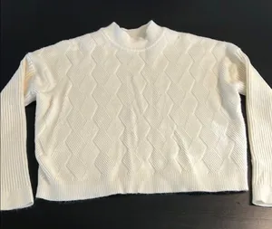 Cyrus‎ Womens Cream White Cable Knit Mock Neck Sweater Large Diamond Textured thumbnail 1
