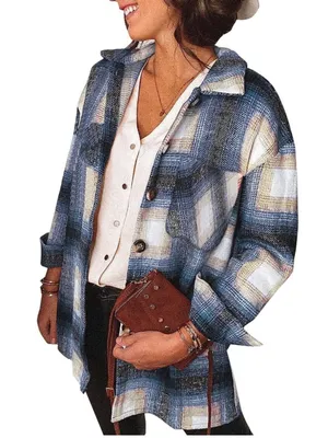 Casual Blue Plaid Button thumbnail 1