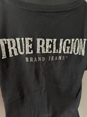 True Religion Crystal Horseshoe Logo V Neck Black Tee 2XL. thumbnail 5
