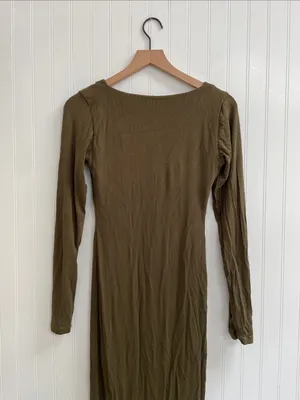 SHAPELLX Long‎ Sleeve Cut-Out Ribbed Shapewear Maxi Dress in Olive Green Size M thumbnail 9
