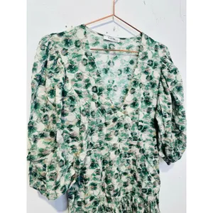MARYSIA Green White Floral Printed 100% Cotton Drop Waist Imperialis Dress M thumbnail 9