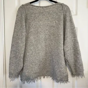 FREE PEOPLE Wool Linen‎ Oversized Pullover Sweater Fringe Grey XS thumbnail 2