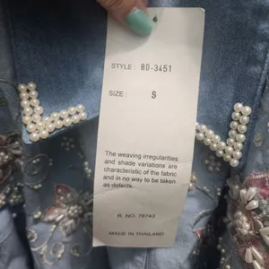 Vintage‎ Embellished Denim Shirt Floral Beaded Western Style Small thumbnail 3