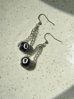 Handmade y2k funky grunge 8 ball chain dangle earrings 🎲🖤💕 thumbnail 5