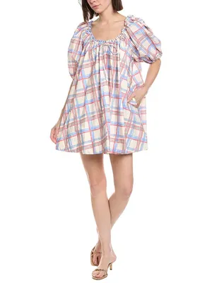 Jacquie the Label Emma Cotton Oversized Mini Dress Blue Multi Size Small thumbnail 2