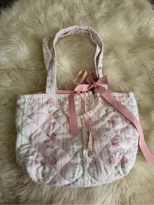 Boutique Floral Quilted Pink Tote Bag with Tie Closure thumbnail 5