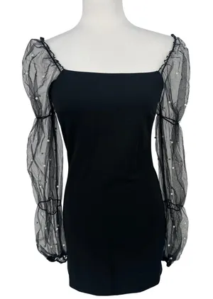 Thirty/Thirty‎ Mini Dress M Black Sheer Pearl Bodycon Party Cocktail Romantic thumbnail 1