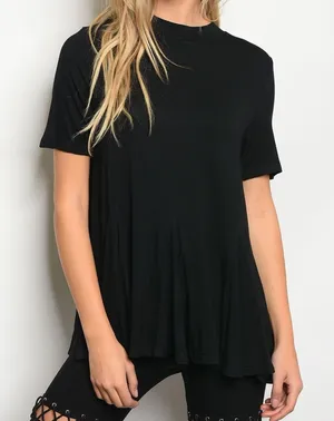 Black Flowy Relaxed Fit Tunic Top Soft Stretch Jersey Short Sleeve Blouse Size S thumbnail 1