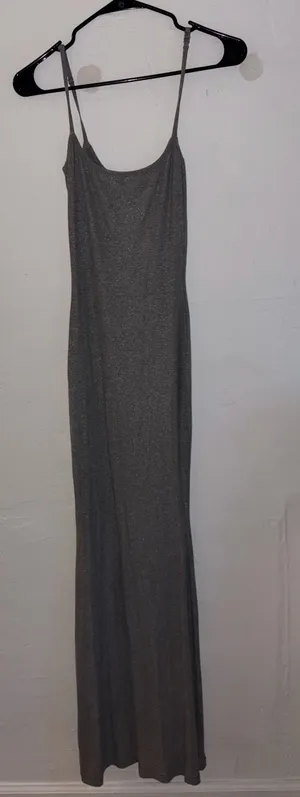SKIMS Heather Grey Foil Maxi Slip Dress thumbnail 1