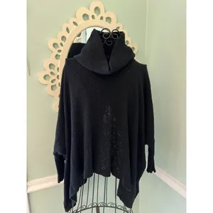 Free People Small FP Beach Boho Black‎ Sweater Cowl Neck Light Poncho Shawl Wrap thumbnail 7