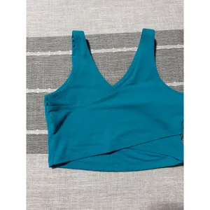 Women's athletic Tank Top Teal Blue V-Neck Cross Back Sports Bra Size small thumbnail 3
