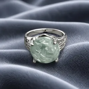 Gorgeous Stainless Steel Silver w/ Gorgeous Frosted Cream Color Gemstone Size 6 thumbnail 3