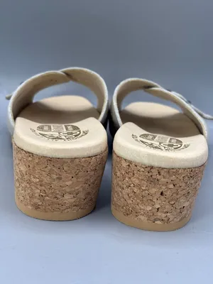 Worishofer Slide Sandals Womens 11.5 Tan Cork Wedge Heel Crossover Strap Slip On thumbnail 4