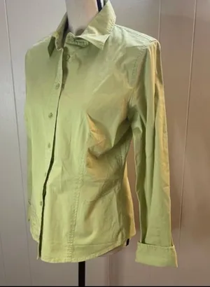 Sz S Lime Green Button Down Long Sleeve Shirt Top thumbnail 3