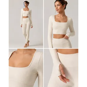 Ribbed Set Cream Beige Sculpting Pilates Princess Balletcore Athleisure Small OS thumbnail 2