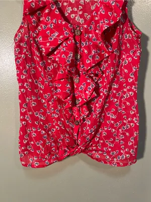 Edme‎ & Esyllte Anthropologie Women's Sleeveless Button Down Blouse Red Floral thumbnail 4