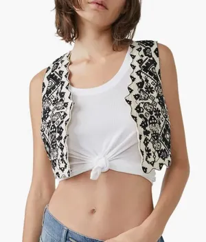 Free People NWT bohemian Marigold Embroidered Embellished Vest thumbnail 1
