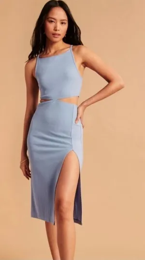 Abercrombie & Fitch Boatneck Side Cutout Midi Dress Blue NWT Large thumbnail 1