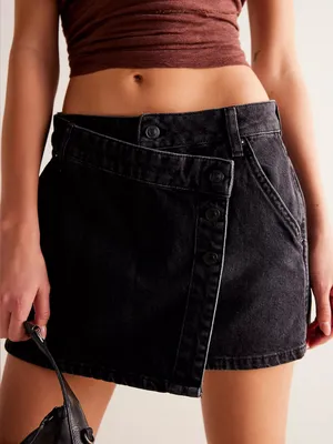 Free People Maxine Denim Wrap Skort thumbnail 1