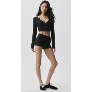 Alo Yoga Ribbed Cropped Whisper Cardigan Black Button Front XS thumbnail 8