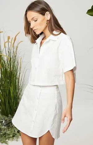Boutique NWOT White Drop Shoulder Crop Blouse & Skirt Set. Size Medium thumbnail 6