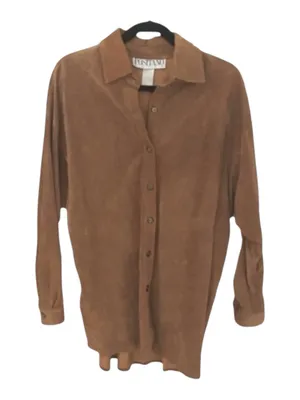 Vintage 90s: Positano 𖤐 Leather Button Down Shirt Jacket Shacket 𖤐 Cognac 𖤐 M Brown Size M thumbnail 5