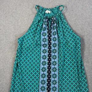 Max Studio Women's Small Halter Neck Shift Dress Teal Green Sleeveless Geometric thumbnail 2
