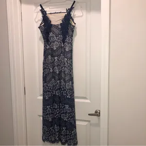 Foxiedox Anthropologie daleyza Lace‎ Square Neck Midi dress Navy Blue Size small thumbnail 3