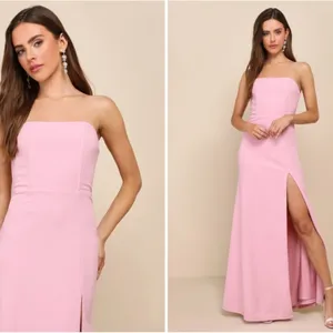 LULU's Chic Sexy Prom Wedding Sexy Strapless Romantic Pink Maxi Gown thumbnail 5