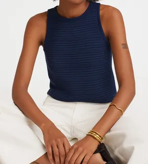 Madewell Crochet Knit Cutaway Tank Cropped Cotton Blend Ink Blue XS NWT thumbnail 1