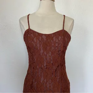 Vintage 70s 80s Brown Lace Sleeveless Sheath Cocktail Dress thumbnail 5